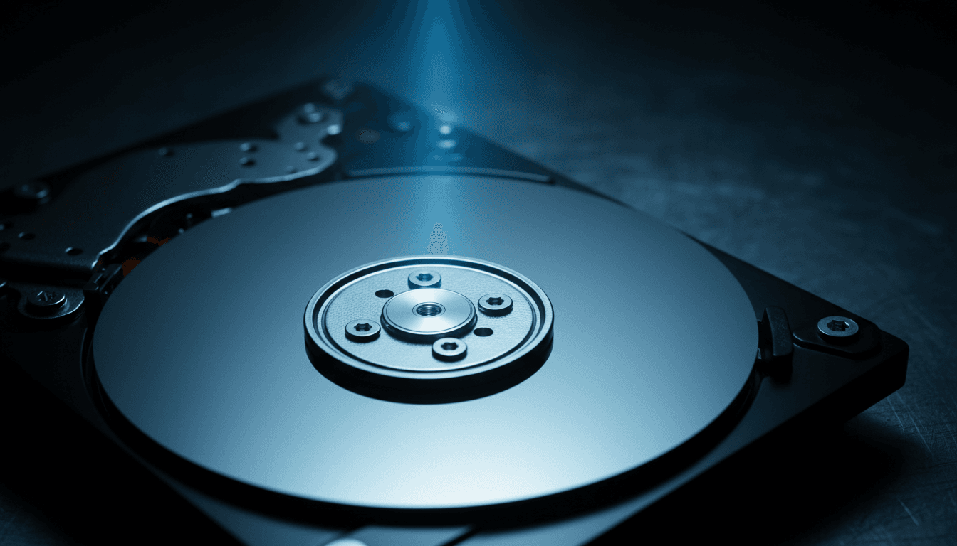 Hard Drive Recovery - Internal hard drive components being serviced